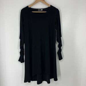 Sympli Tunic Top Size 6 Black Ruched Long Sleeve Stretch Jersey Hi Lo Whimsigoth
